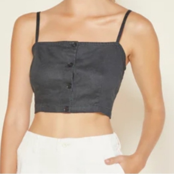 Outerknown Tops - Outerknown Eclipse Tank Women's Black Button-Up Linen Crop Top - NWT - Size L